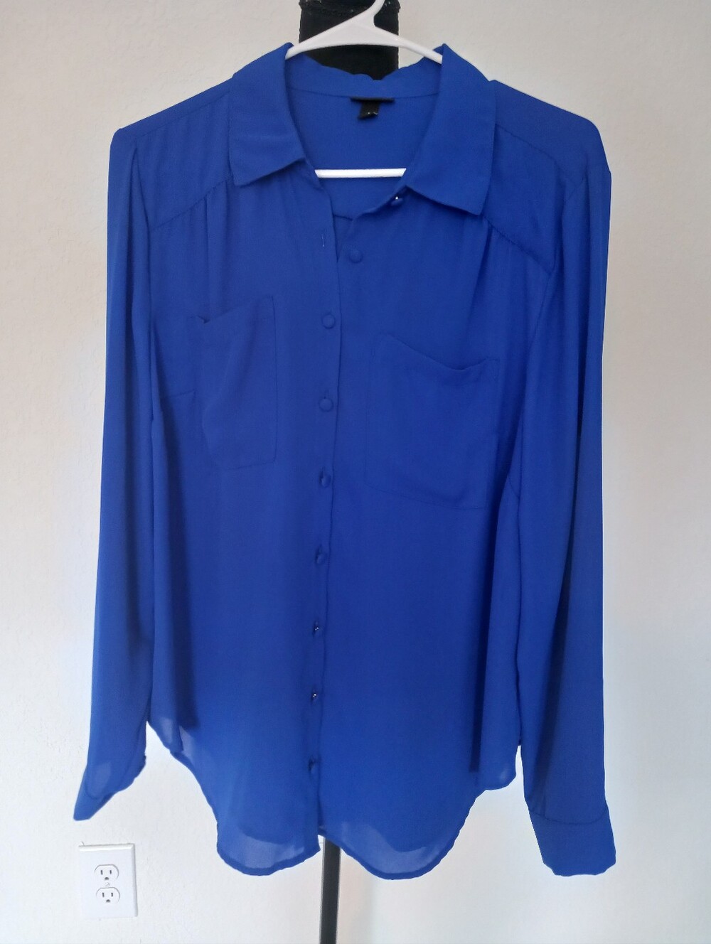 Torrid Royal Blue Button Down Shirt Blouse Sz 0 (12) EUC